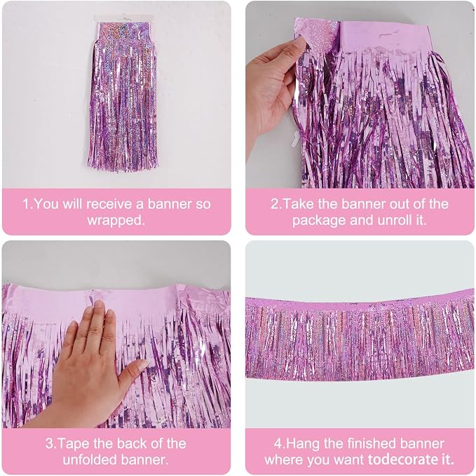 BEISHIDA Light Pink Fringe Garland Banner 30ft Wall Tinsel Foil Streamers | - Image 3