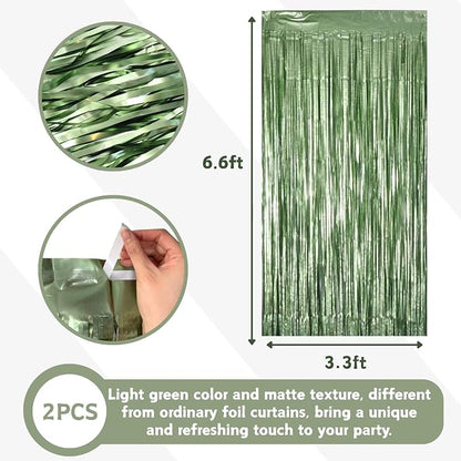 Matte Sage Green Tinsel Foil Curtains Backdrop Party Decorations | 4 PCS - Image 2