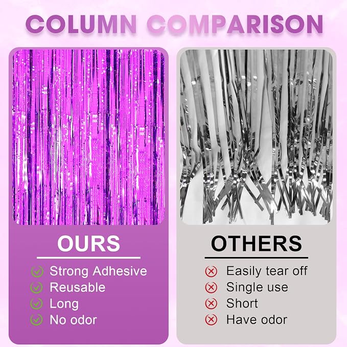 Voircoloria Laser Purple Foil Fringe Backdrop Curtains, 2 Pack | Tinsel - Image 6