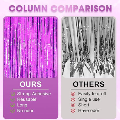 Voircoloria Laser Purple Foil Fringe Backdrop Curtains, 2 Pack | Tinsel - Image 6