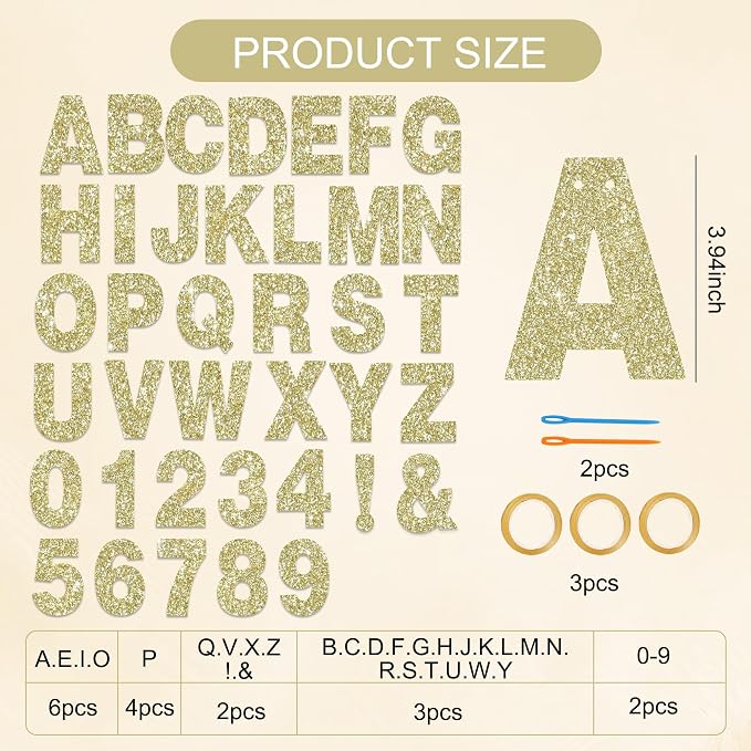 BEISHIDA Glitter Champagne 116 PCS A-Z DIY Letter Custom Banner Party Decor | - Image 2