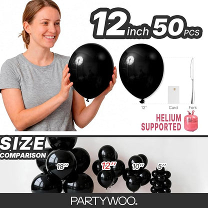 PartyWoo Black Balloons 50pcs Matte Latex Helium Balloons 12 Inch | Baby Shower - Image 6