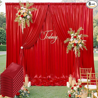 40x10ft Shimmer Red Sequin Backdrop Curtain by LeegleriTableSkirt