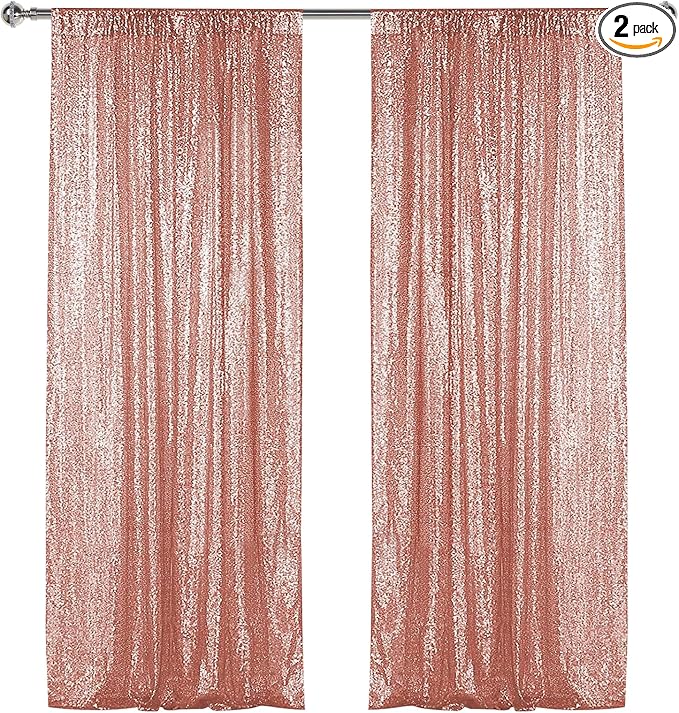 Sugargirl Rose Gold Sequin Backdrop Curtain 2 Panels 2FTx8FT Glitter Rose Gold by Sugargirl