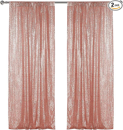 Sugargirl Rose Gold Sequin Backdrop Curtain 2 Panels 2FTx8FT Glitter Rose Gold by Sugargirl