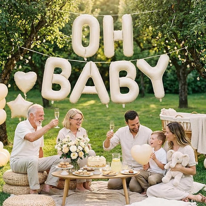 Biapian 40 Inch OH BABY Letter Balloons, Big Beige Foil Balloons - Image 7