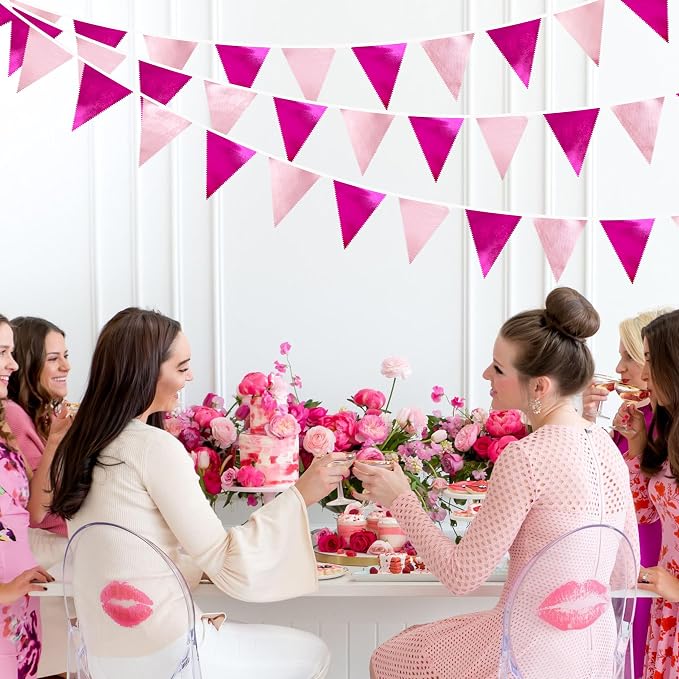 Hot Pink Party Decorations Metallic Fabric Gradient Pink Triangle Pennant - Image 6