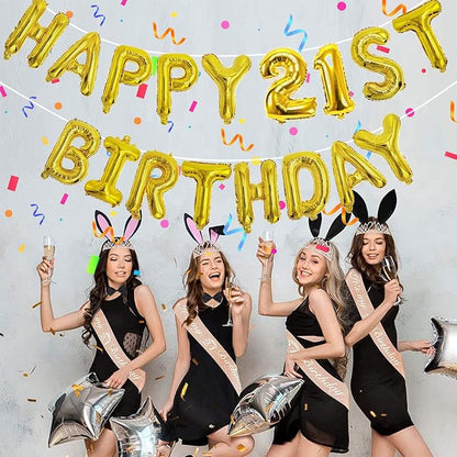 Gold Happy Birthday Balloon Banner Set -16" Foil Letters Balloons | 76pcs - Image 3