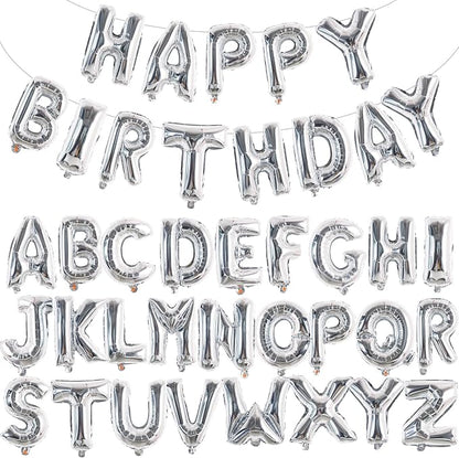 TONIFUL 65 Pcs 16 Inch Silver Happy Birthday Balloons and 2 Sets A-Z Foil by TONIFUL