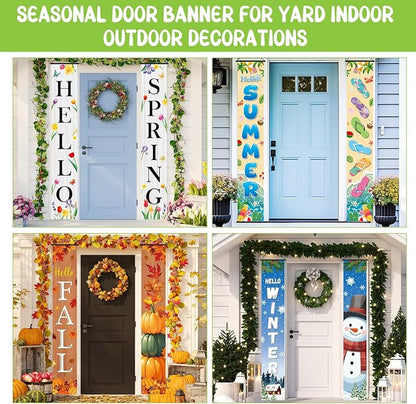Preboun 4 Pairs Seasonal Door Banners Decorations Set Fall Porch Signs Banners - Image 4