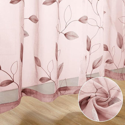 HOMEIDEAS Blush Pink Floral Sheer Curtains 84 Inches Long 2 Panels Embroidered - Image 6