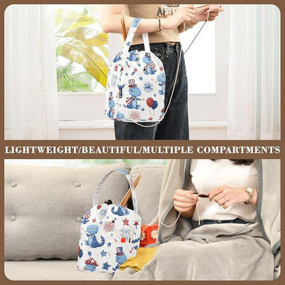 Blue Dinosaurs Stars Balloons Fireworks Yarn Bag Small Crochet Bag Drawstring - Image 5