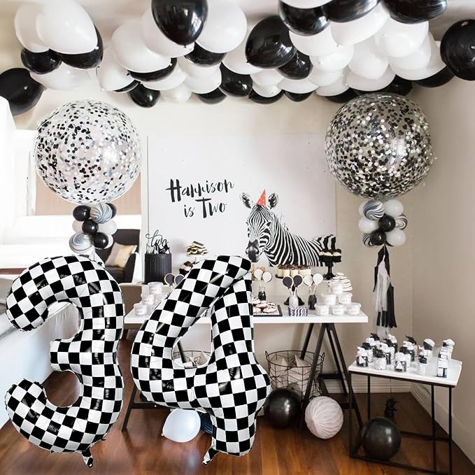 Number 7 Balloon for Boys, Giant Checkered Self Inflating Number 0-9 Set Decor - Image 5