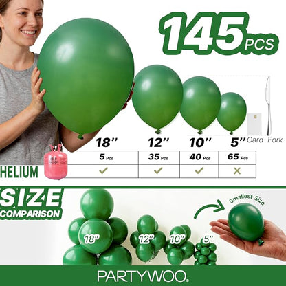 PartyWoo Dark Green Balloons 145pcs Emerald Hunter Forest Green Color | - Image 6