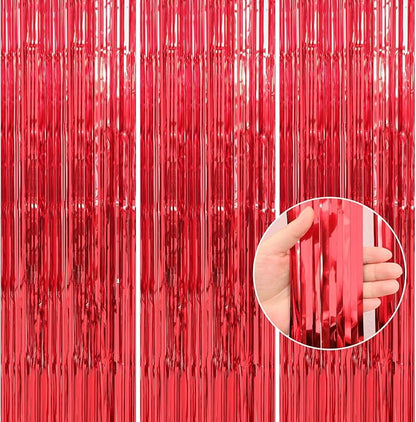 Crosize 2 Pack Red Party Streamers Backdrop, 3.3 x 9.9 ft | Tinsel Foil Fringe by Crosize