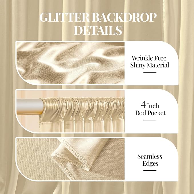 10x10ft Champagne Beige Glitter Backdrop Curtain - Image 4