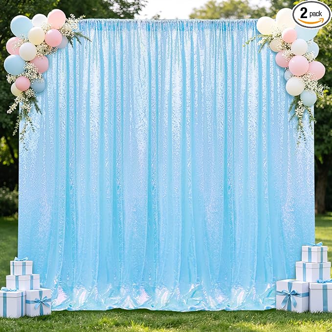 Hahuho Mermaid Blue Sequin Backdrop Curtain, Banquet Decoration（2 Panels by Hahuho