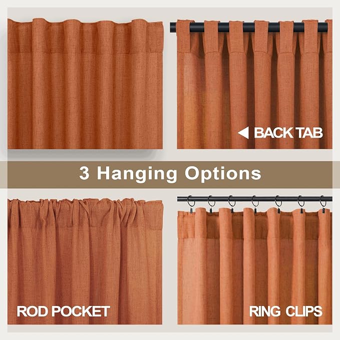 Pitalk Burnt Orange Linen Curtains 102 Inches Long - Image 5