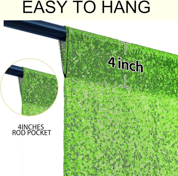 2×8FT-6PCS Apple Green Sequin Backdrop Curtains Panels, Photography Backdrop - Image 5