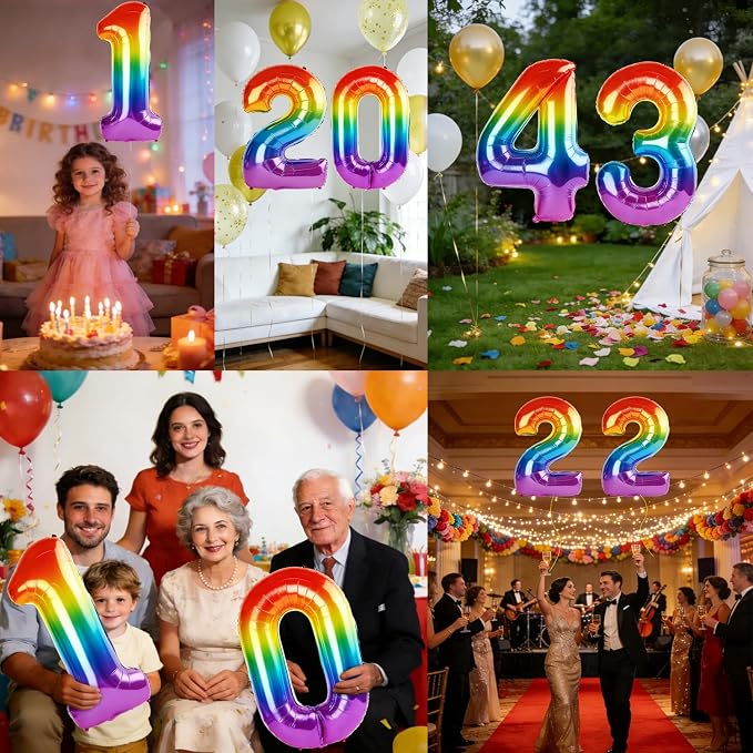 40 Inch Number 43 Balloons for 43rd Birthday Party Decorations, 0-100 Rainbow - Image 7