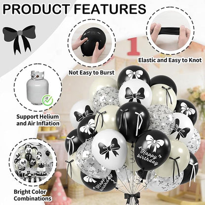 Black Bow Balloons, 12 Inch Black White Bow Printed Balloon - Image 3