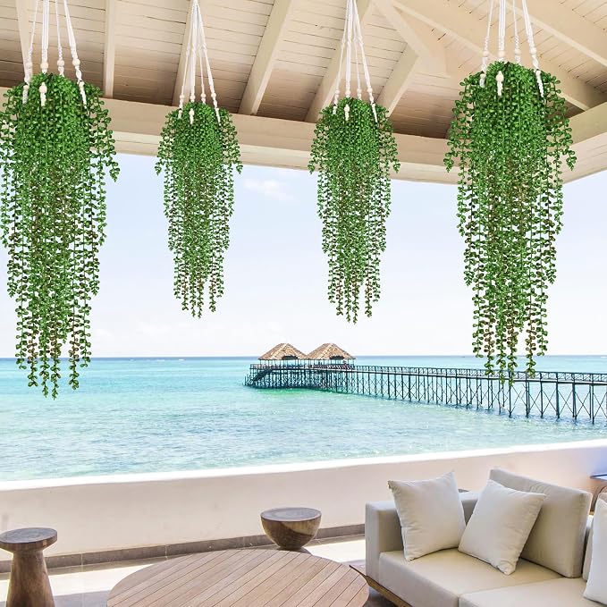 4Pcs Artificial Hanging Plants for Outdoors, Fake Vines Greenery | UV Resistant - Image 3