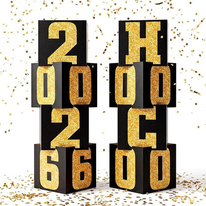Queekay 8 Pcs HOCO 2026 Column Decorations Homecoming 2026 Gold Black Backdrop by Queekay