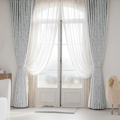 Beauoop Grey Floral Jacquard Blackout Curtains - Image 8
