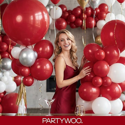 PartyWoo Burgundy Balloons 100pcs Dark Red Maroon Ruby Red Color | 18 12 10 5 - Image 5