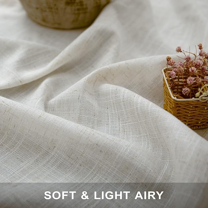 Pitalk 64 Inch Length Semi Sheer Linen Curtains - Image 3