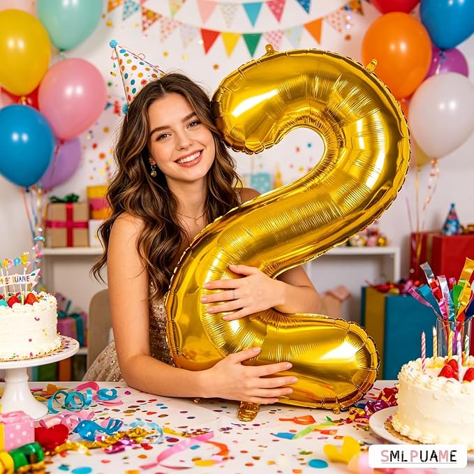 40 Inch Gold Number 2 Balloon, 2nd Birthday Decoration Boys Girls | Large Self - Image 2