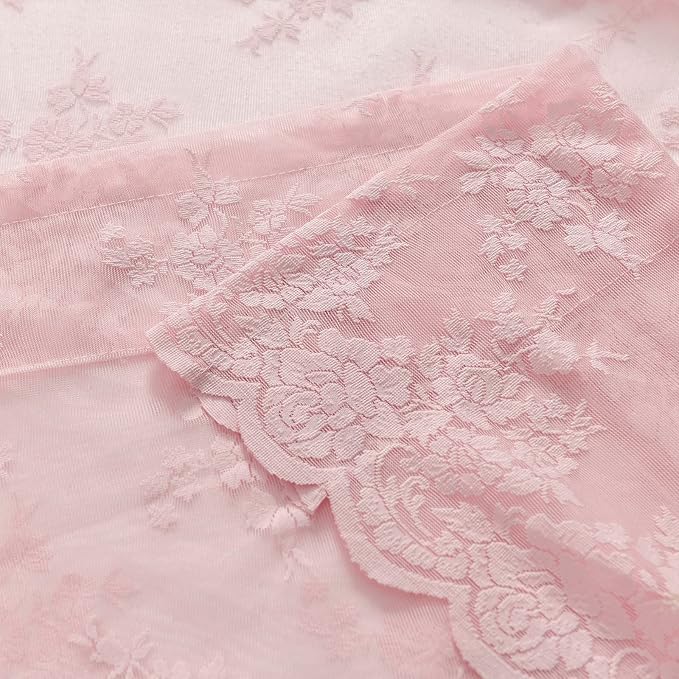 Kotile Pink Floral Lace Curtains - Image 6