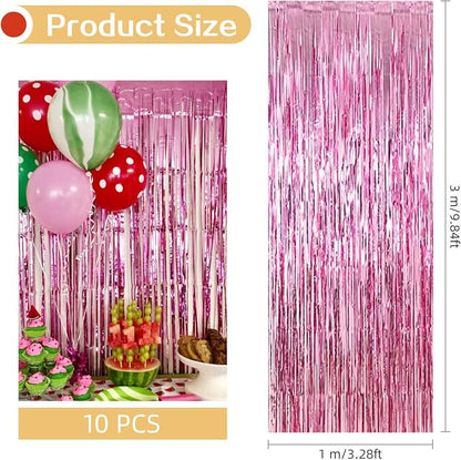 10 Pack Pink Foil Curtain Backdrop 3.2ft x 9.8ft Metallic Tinsel Foil Fringe - Image 3