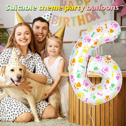 40 Inch Multi-color Dog Paw Balloons, Numeral 6 Birthday Balloons - Image 3
