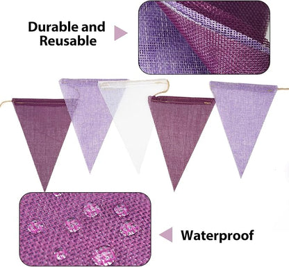G2PLUS Pre-Strung Burlap Pennant Banners, 39Ft Purple Fabric Triangle Flag - Image 3