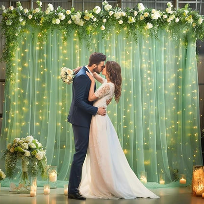 20x8ft Olive Green Tulle Backdrop Curtain - Image 6