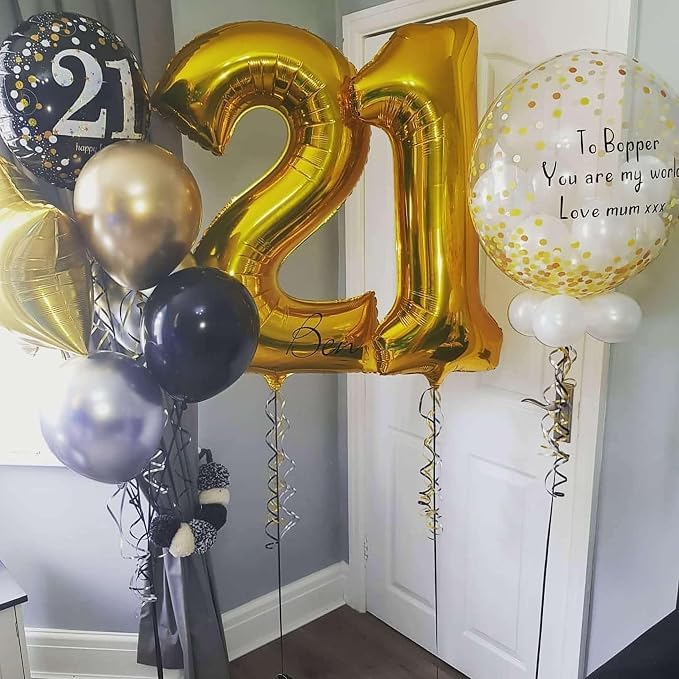 Gold 21 Number Balloons, 40 Inch Giant Number 21 Balloons Foil Mylar Helium - Image 4