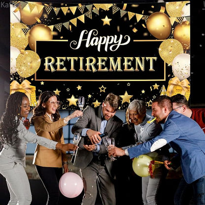 Katchon Happy Retirement Banner 72x44 Inch | Black & Gold, Wall Banner - Image 6