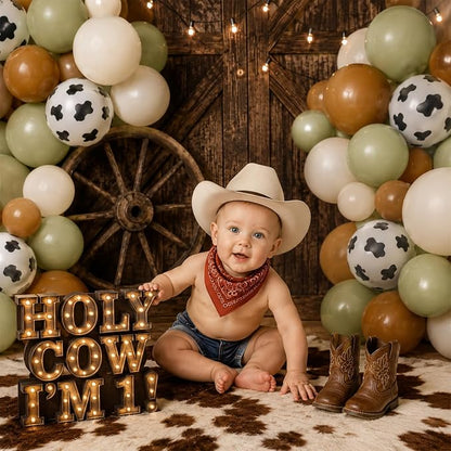 Green Brown Cow Print Balloons 12inch Cowboy Rodeo Birthday Decorations | Dusty - Image 5