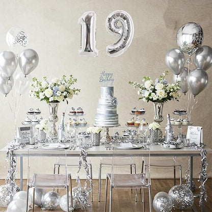 TONIFUL 16 Inch 10 Pcs Fat Silver 0-9 Birthday Number Balloons | Small Custom - Image 5