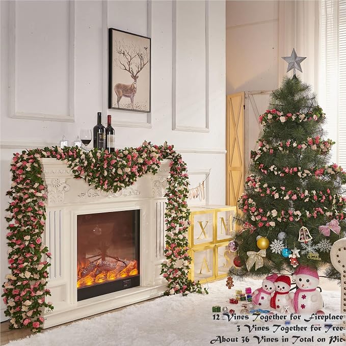 Artificial Flower Garland 6pcs 8.2ft Rose Vine Decor, Champagne Flower | - Image 4