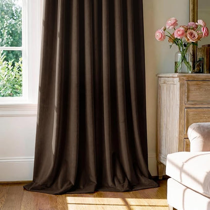 Brown Velvet Curtains Blackout for Living Room, W52 x L96, 2 Panels | 300GSM - Image 7