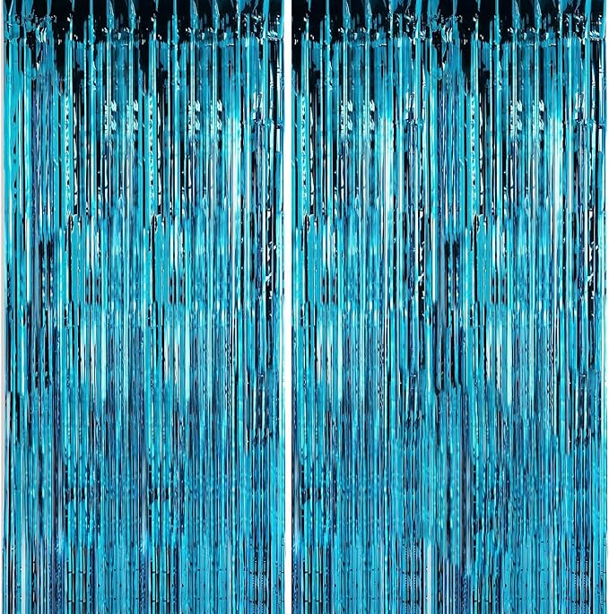 Crosize 8 Pack Blue Party Streamers Backdrop, 3.3 x 9.9 ft | Tinsel Foil Fringe by Crosize