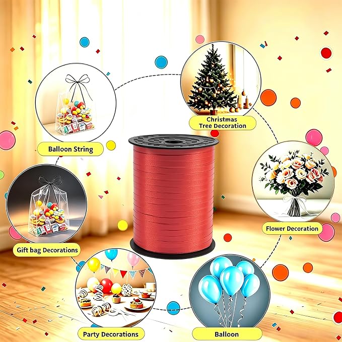 Premium Red Curling Ribbon, 1/5" Wide x 500 Yards Red Ribbon - Image 6