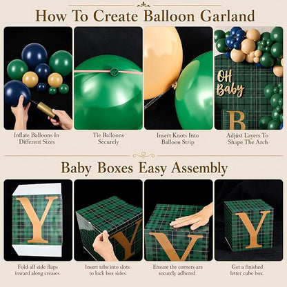 156 Pcs Green Blue Tartan Plaids Bear Baby Shower Decorations | Luxury - Image 3