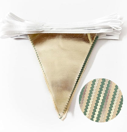 Sage Green Beige Champagne Gold Party Decorations Metallic Fabric Triangle - Image 3