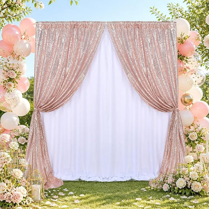 Blush Pink Sequin Backdrop Curtains Party Glitter Drapes 2 Pcs 2FTx8FT | - Image 3