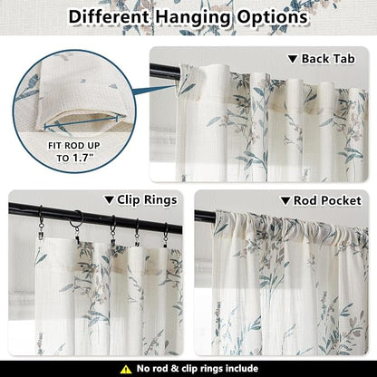 MYSKY HOME Linen Sheer Window Floral Curtains Panels Light Filtering Privacy - Image 3