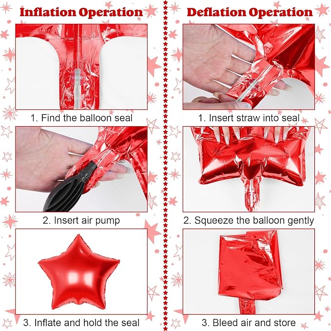 14pcs Hot Pink Red Star Balloons, Mixed Star Foil Balloon, 22Inch Explosion - Image 8