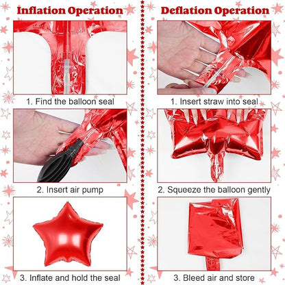14pcs Hot Pink Red Star Balloons, Mixed Star Foil Balloon, 22Inch Explosion - Image 8